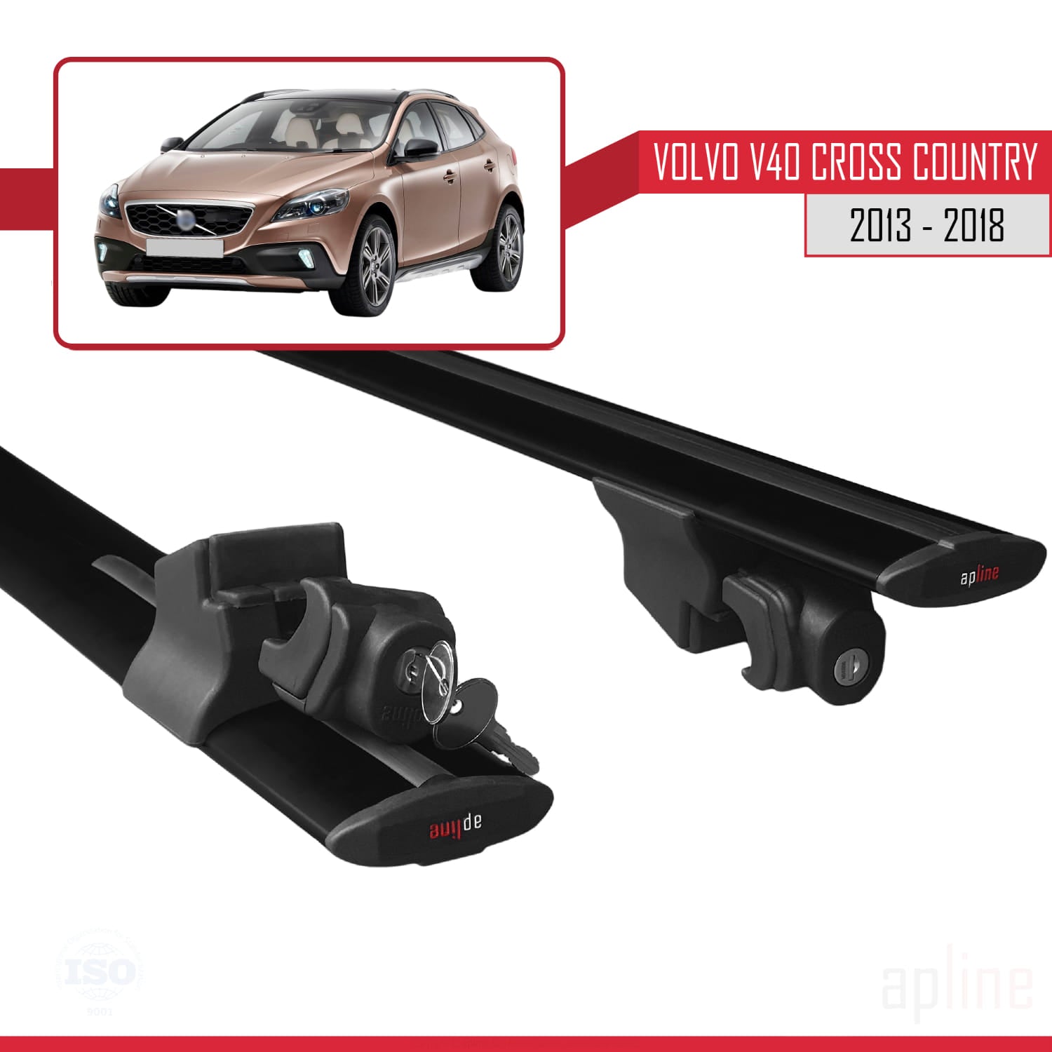 Compatible avec Volvo V40 Cross Country 2013-2018 HOOK Model Barres de Toit Railing Porte-Bagages de Voiture Noir Aluminium 2 Barres