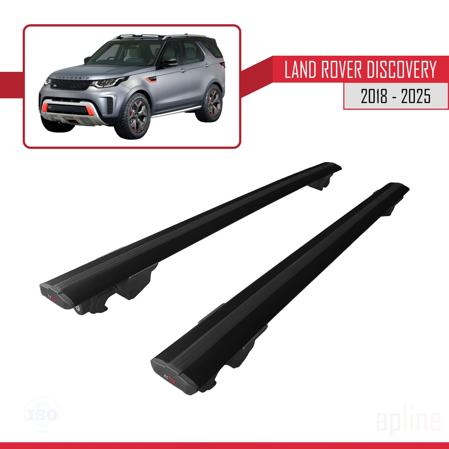 Compatible avec Land Rover Discovery SVX 2018-2025 HOOK Model Barres de Toit Railing Porte-Bagages de Voiture Noir Aluminium 2 Barres