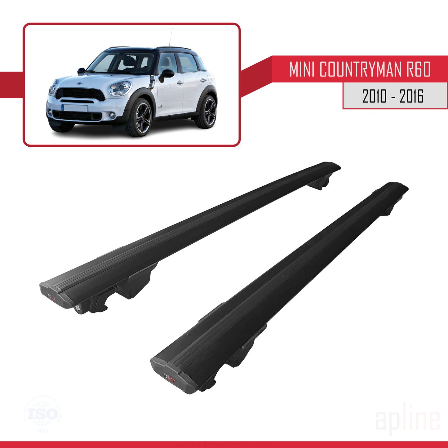 Compatible avec Mini Countryman (R60) 2010-2016 HOOK Model Barres de Toit Railing Porte-Bagages de Voiture Noir Aluminium 2 Barres