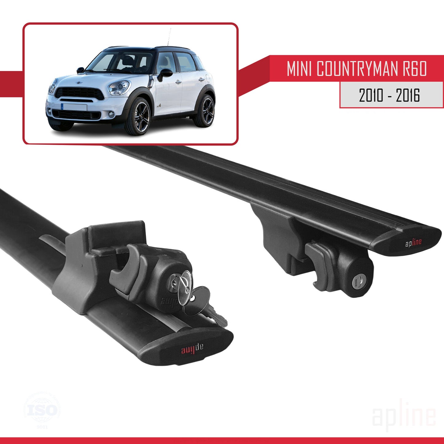Compatible avec Mini Countryman (R60) 2010-2016 HOOK Model Barres de Toit Railing Porte-Bagages de Voiture Noir Aluminium 2 Barres