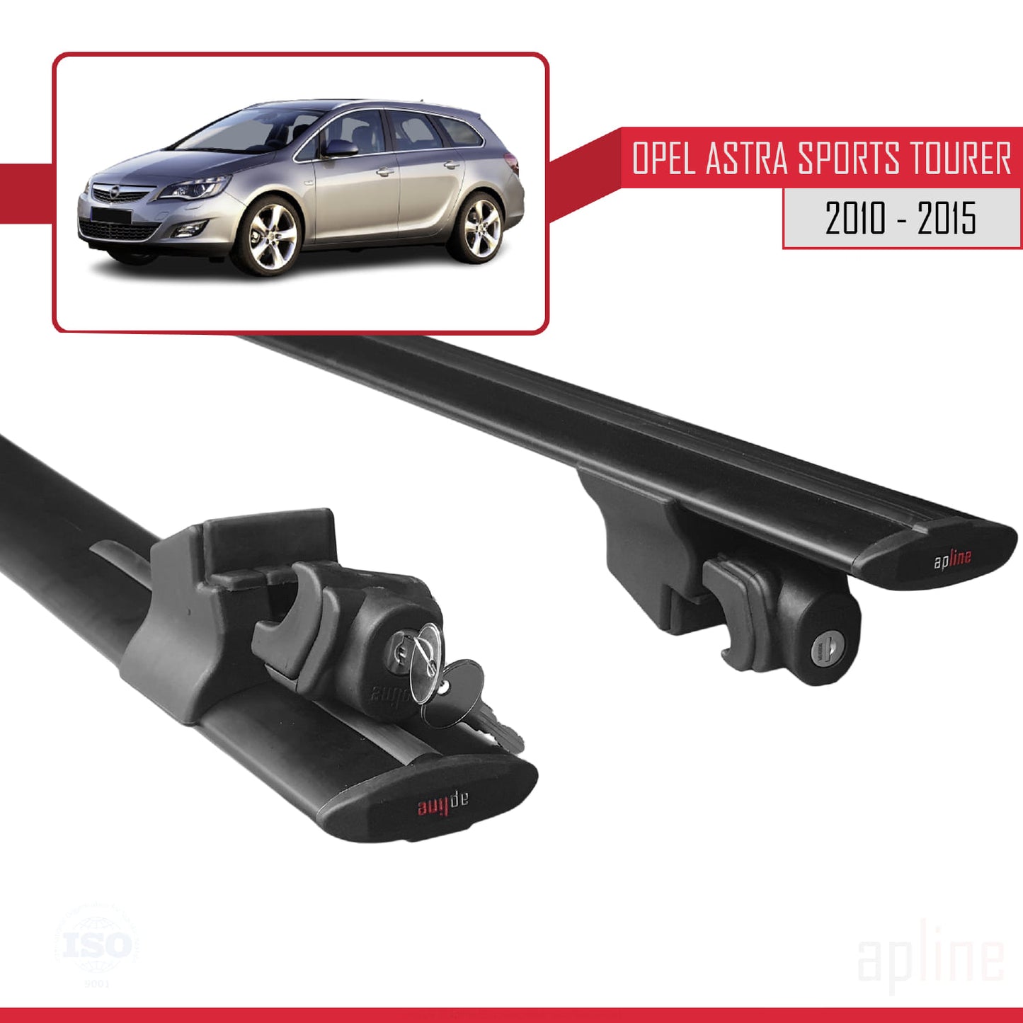 Compatible with Opel Astra J (P09) ST 2010-2015 HOOK Model Car Roof Rack Cross Bar Black Aluminium 2 Bars