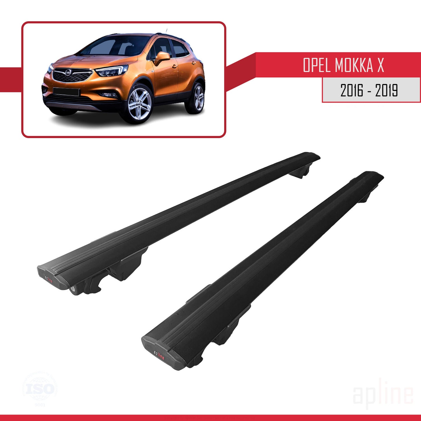 Compatible with Opel Mokka X (J13) 2016-2019 HOOK Model Car Roof Rack Cross Bar Black Aluminium 2 Bars