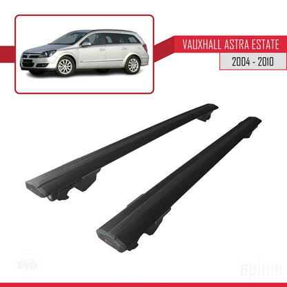Compatible avec Vauxhall Astra H (A04) Break 2004-2010 HOOK Model Barres de Toit Railing Porte-Bagages de Voiture Noir Aluminium 2 Barres