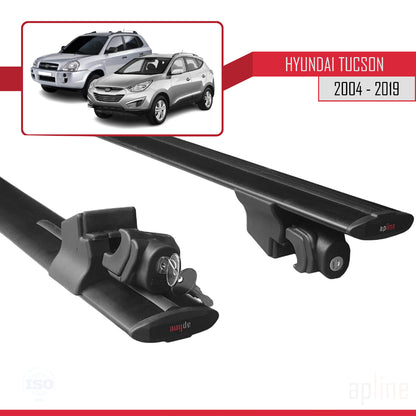 Compatible with Hyundai Tucson (JM) 2004-2019 HOOK Model Car Roof Rack Cross Bar Black Aluminium 2 Bars