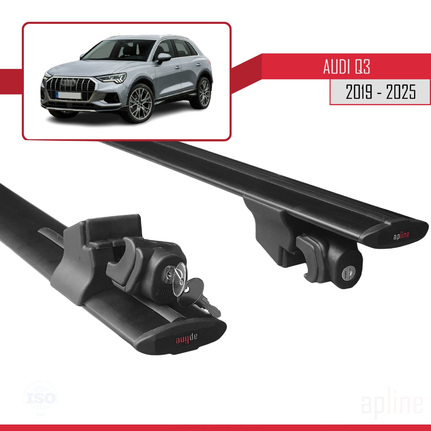 Compatible avec Q3 (F3) 2019-2024 HOOK Model Barres de Toit Railing Porte-Bagages de Voiture Noir Aluminium 2 Barres