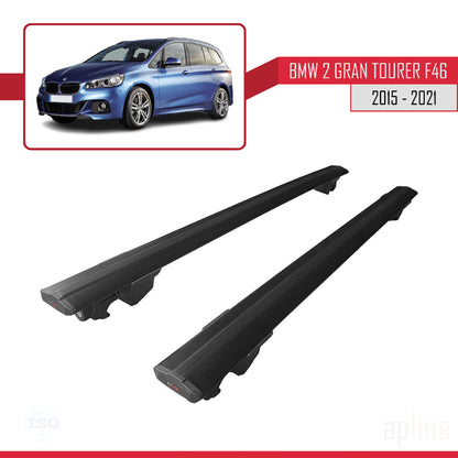 Compatible avec BMW Série 2 (F46) Gran Tourer 2015-2021 HOOK Model Barres de Toit Railing Porte-Bagages de Voiture Noir Aluminium 2 Barres