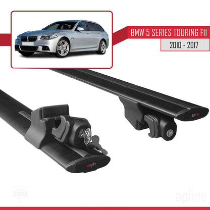 Compatible avec BMW Série 5 (F11) Touring 2010-2017 HOOK Model Barres de Toit Railing Porte-Bagages de Voiture Noir Aluminium 2 Barres