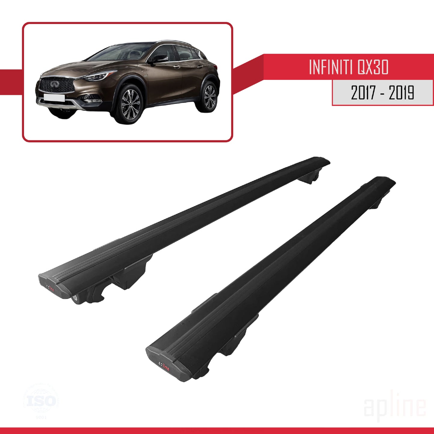 Compatible with Infiniti QX30 (H15) 2017-2019 HOOK Model Car Roof Rack Cross Bar Black Aluminium 2 Bars