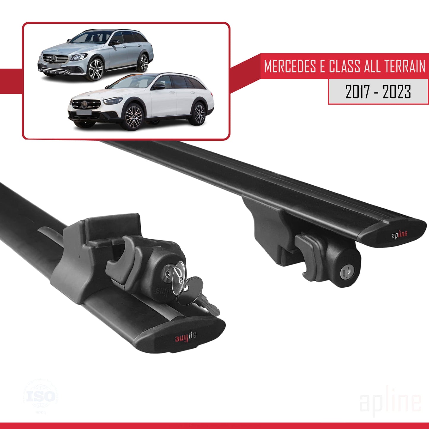 Compatible with Mercedes E Class 5 (W213) All Terrain 2017-2023 HOOK Model Car Roof Rack Cross Bar Black Aluminium 2 Bars