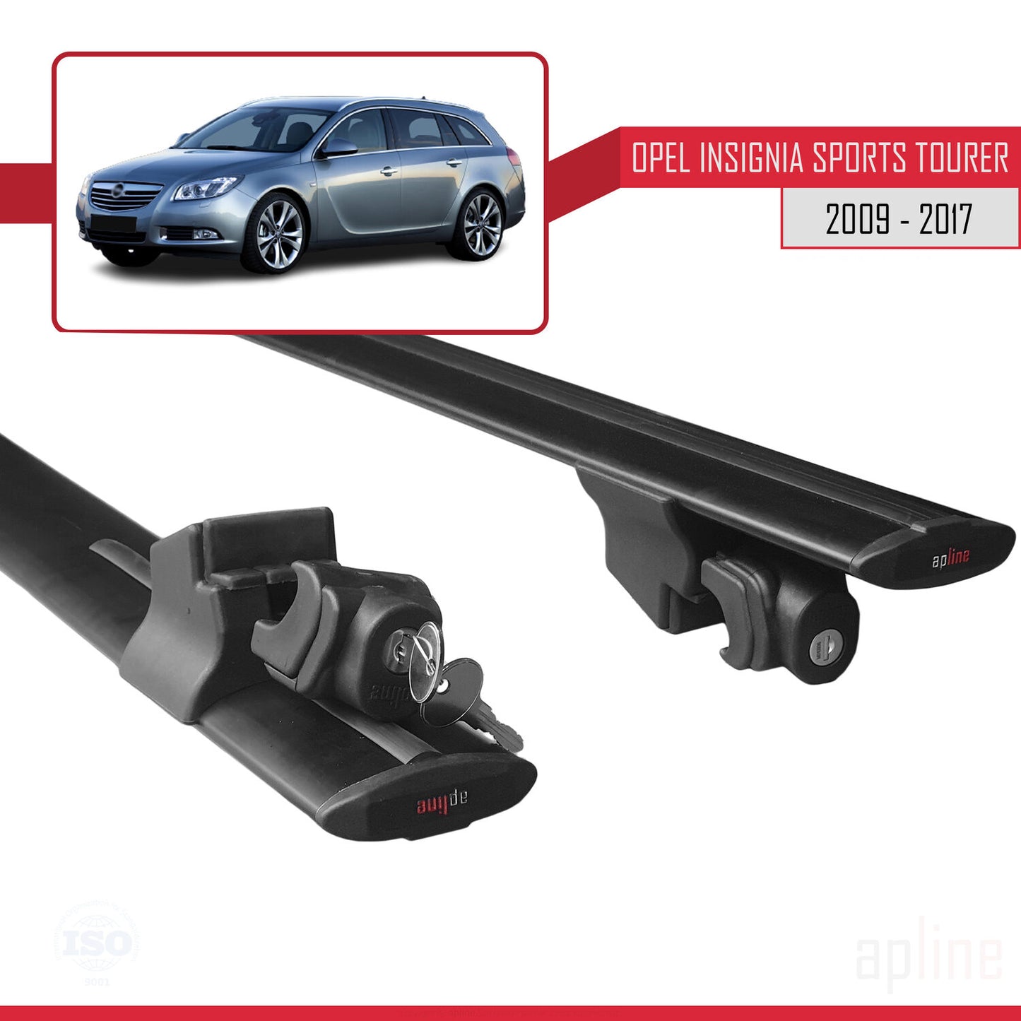 Compatible with Opel Insignia (G09) ST 2009-2017 HOOK Model Car Roof Rack Cross Bar Black Aluminium 2 Bars