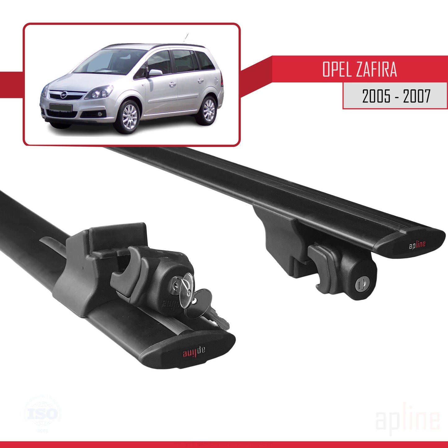 Compatible with Opel Zafira B (A05) Pre-Facelift 2005-2007 HOOK Model Car Roof Rack Cross Bar Black Aluminium 2 Bars