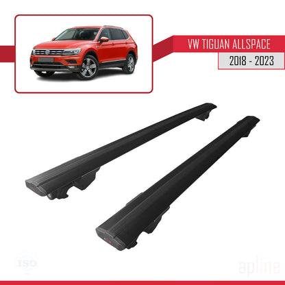 Compatible avec Volkswagen Tiguan Allspace (BW) 2018-2023 HOOK Model Barres de Toit Railing Porte-Bagages de Voiture Noir Aluminium 2 Barres