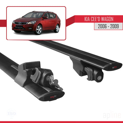 Compatible avec Kia Ceed (ED) Break Pre-Facelift 2006-2009 HOOK Model Barres de Toit Railing Porte-Bagages de Voiture Noir Aluminium 2 Barres