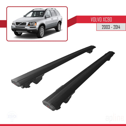 Compatible avec Volvo XC90 2003-2014 HOOK Model Barres de Toit Railing Porte-Bagages de Voiture Noir Aluminium 2 Barres