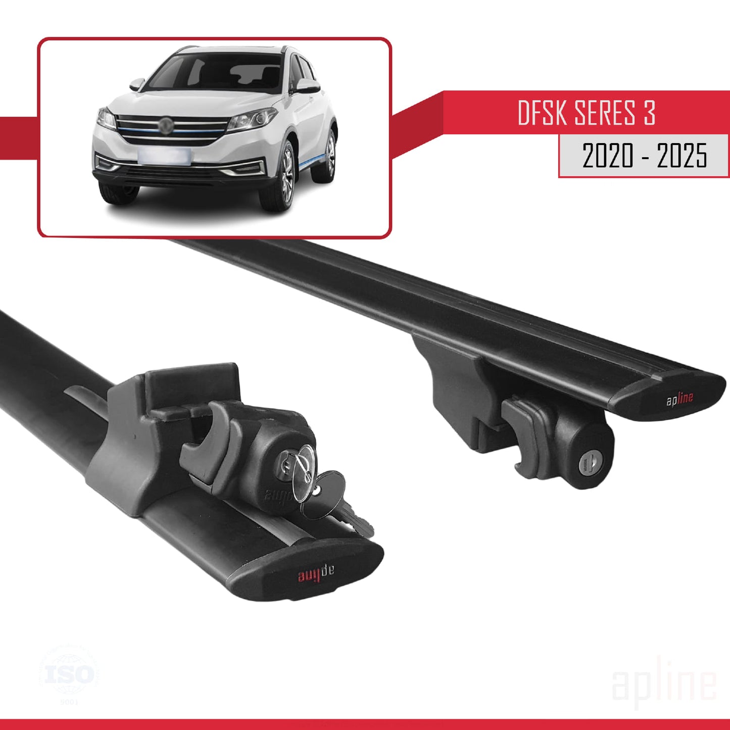 Compatible with DFSK Seres 3 2021-2024 HOOK Model Car Roof Rack Cross Bar Black Aluminium 2 Bars