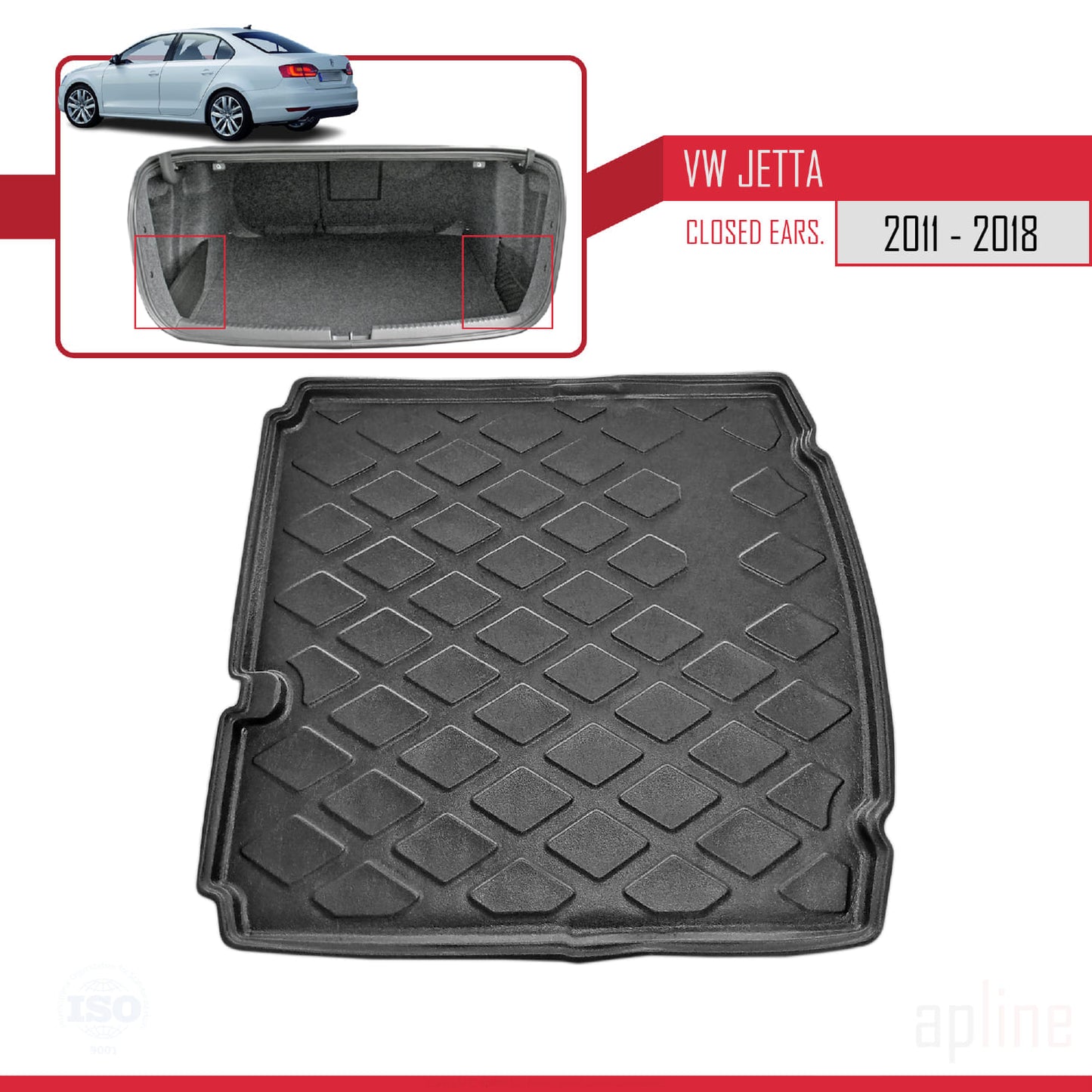 Compatible avec Volkswagen Jetta 6 (Comfortline-Highline) 2011-2018 Flexible Tapis de Coffre Plancher de Chargement Noir