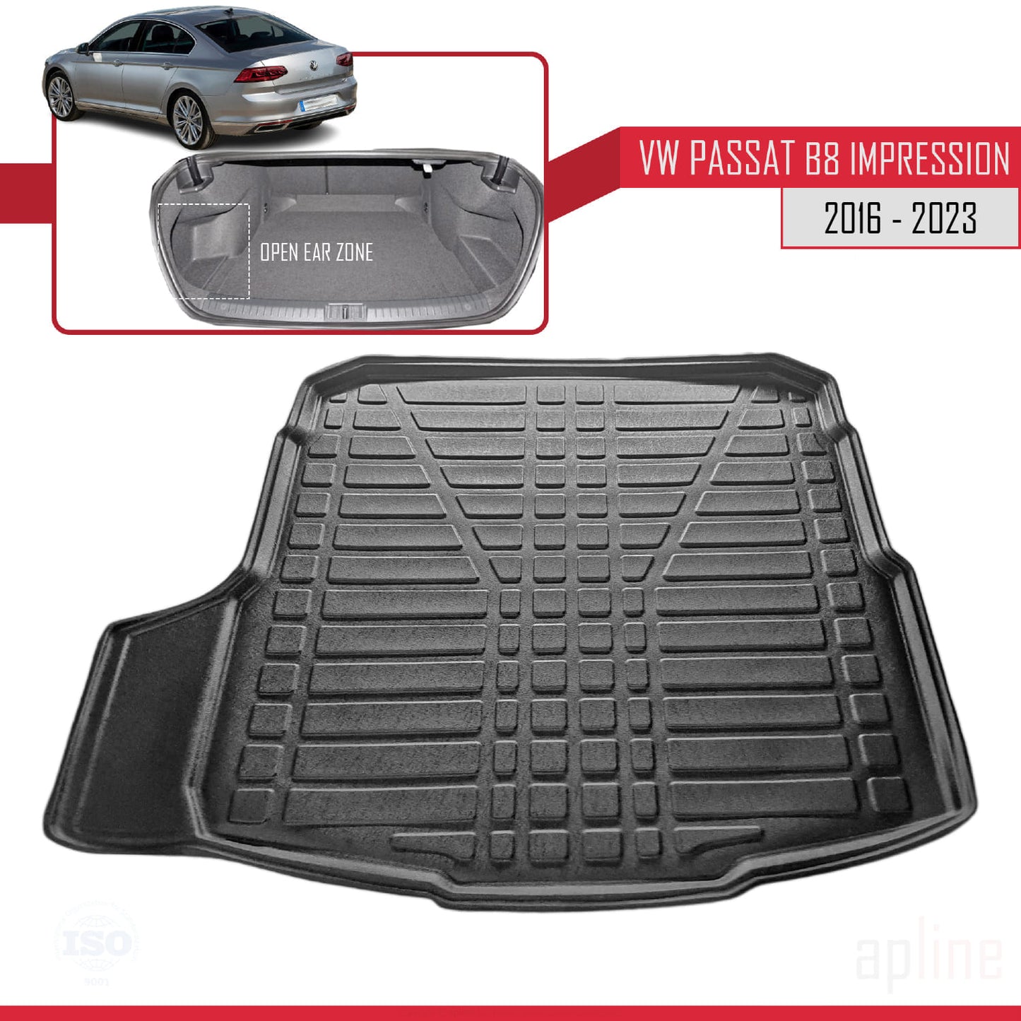 Compatible with Volkswagen Passat B8 (3G) Impression Post-Facelift 2019-2023 Flexible Trunk Mats Cargo Liner Black