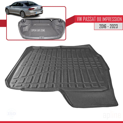 Compatible with Volkswagen Passat B8 (3G) Impression Post-Facelift 2019-2023 Flexible Trunk Mats Cargo Liner Black