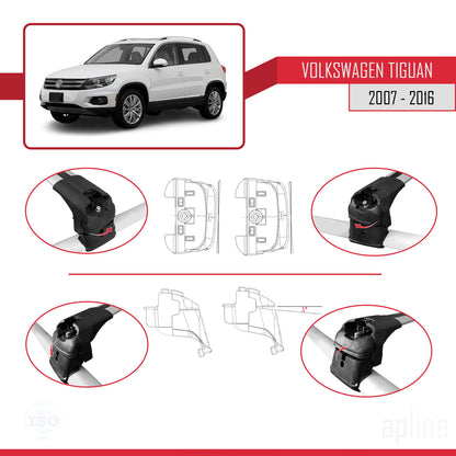 Compatible avec Volkswagen Tiguan (5N) 2007-2016 ACE-2 Barres de Toit Railing Porte-Bagages de Voiture Gris Aluminium 2 Barres