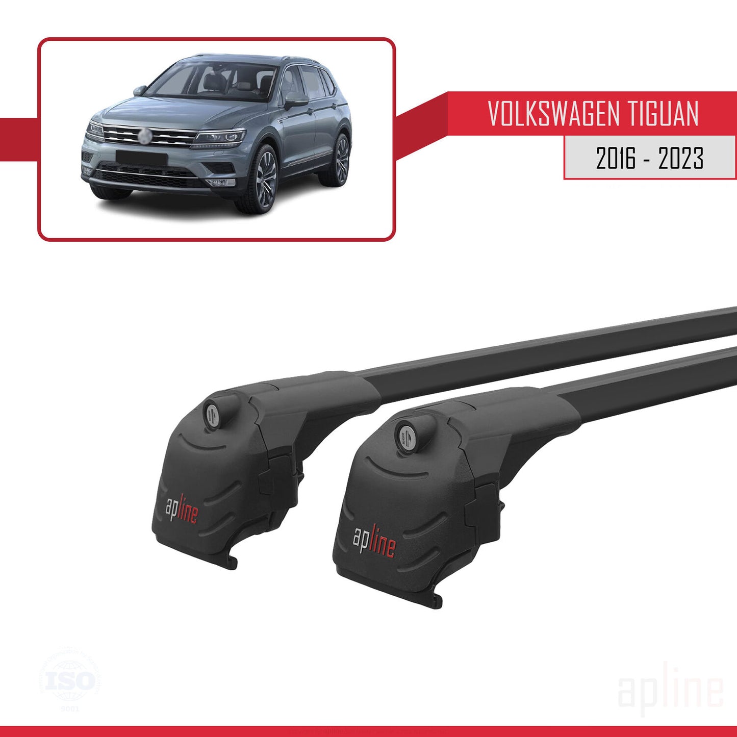 Compatible avec Volkswagen Tiguan 2 (AD1) 2016-2023 ACE-2 Barres de Toit Railing Porte-Bagages de Voiture Noir Aluminium 2 Barres