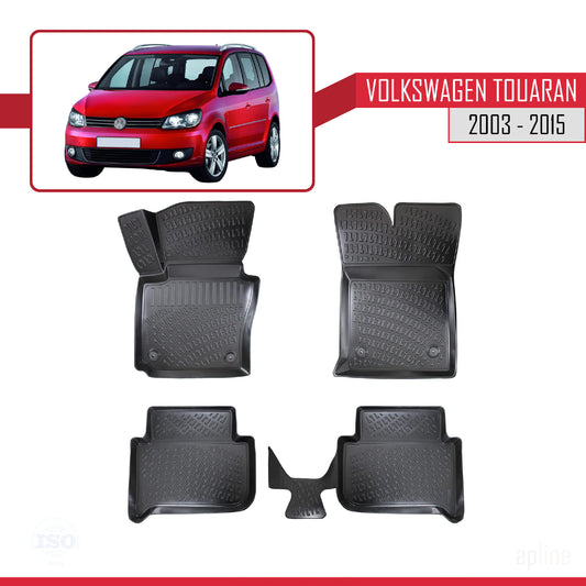 4D Rubbermatten Compatible met Volkswagen Touran (1T) 2003-2015 Zwart