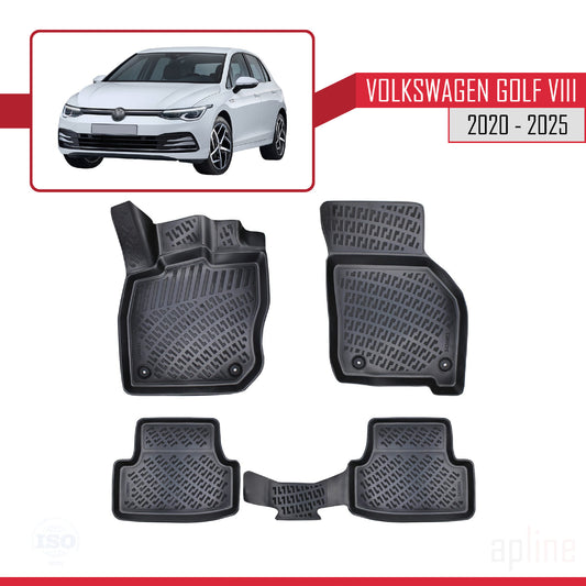 4D Rubbermatten Compatible met Volkswagen Golf 8 (CD1) (Automatische Versnelling) 2020-2025 Zwart
