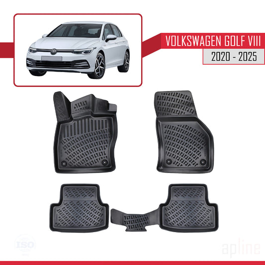 4D Rubbermatten Compatible met Volkswagen Golf 8 (CD1) (Handmatige Versnelling) 2020-2025 Zwart