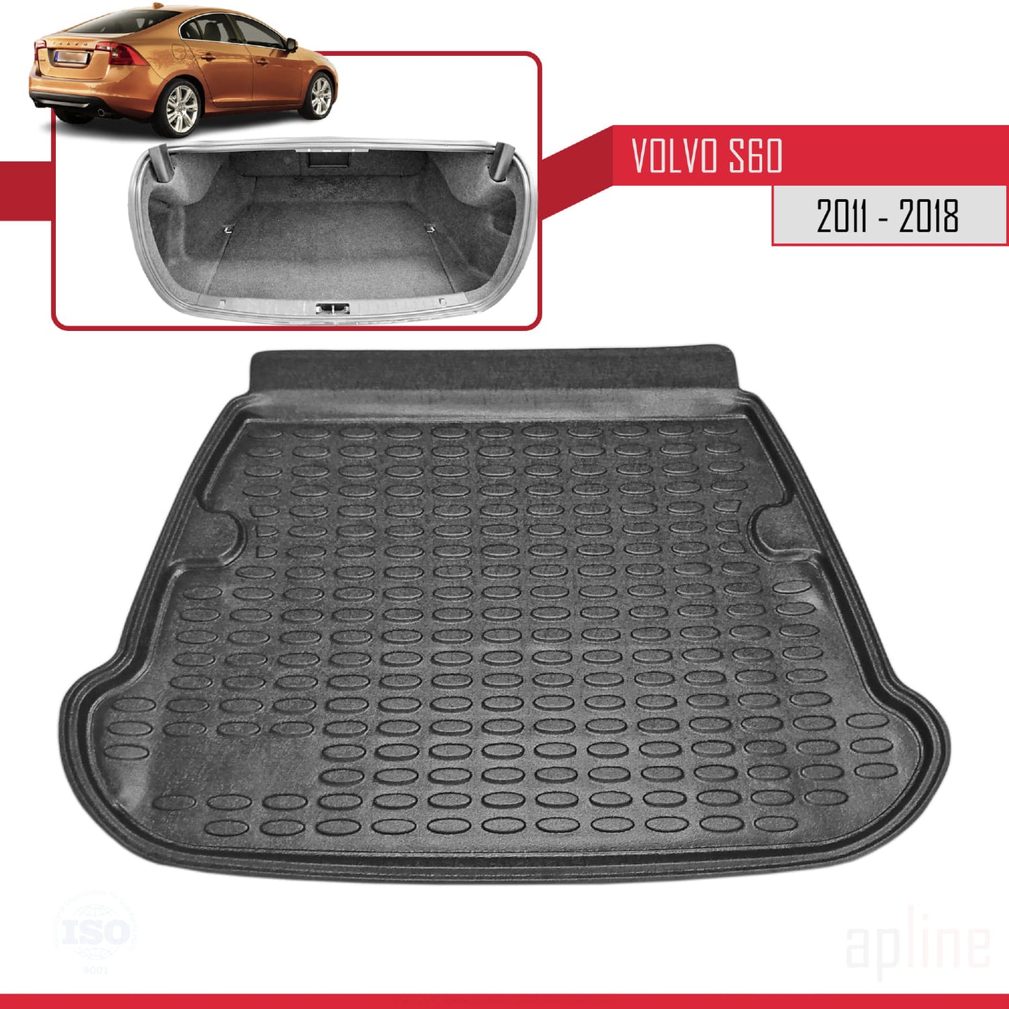 Flexibele Kofferbakmat Compatible met Volvo S60 II 2011-2018 Achter Bagageruimte Zwart