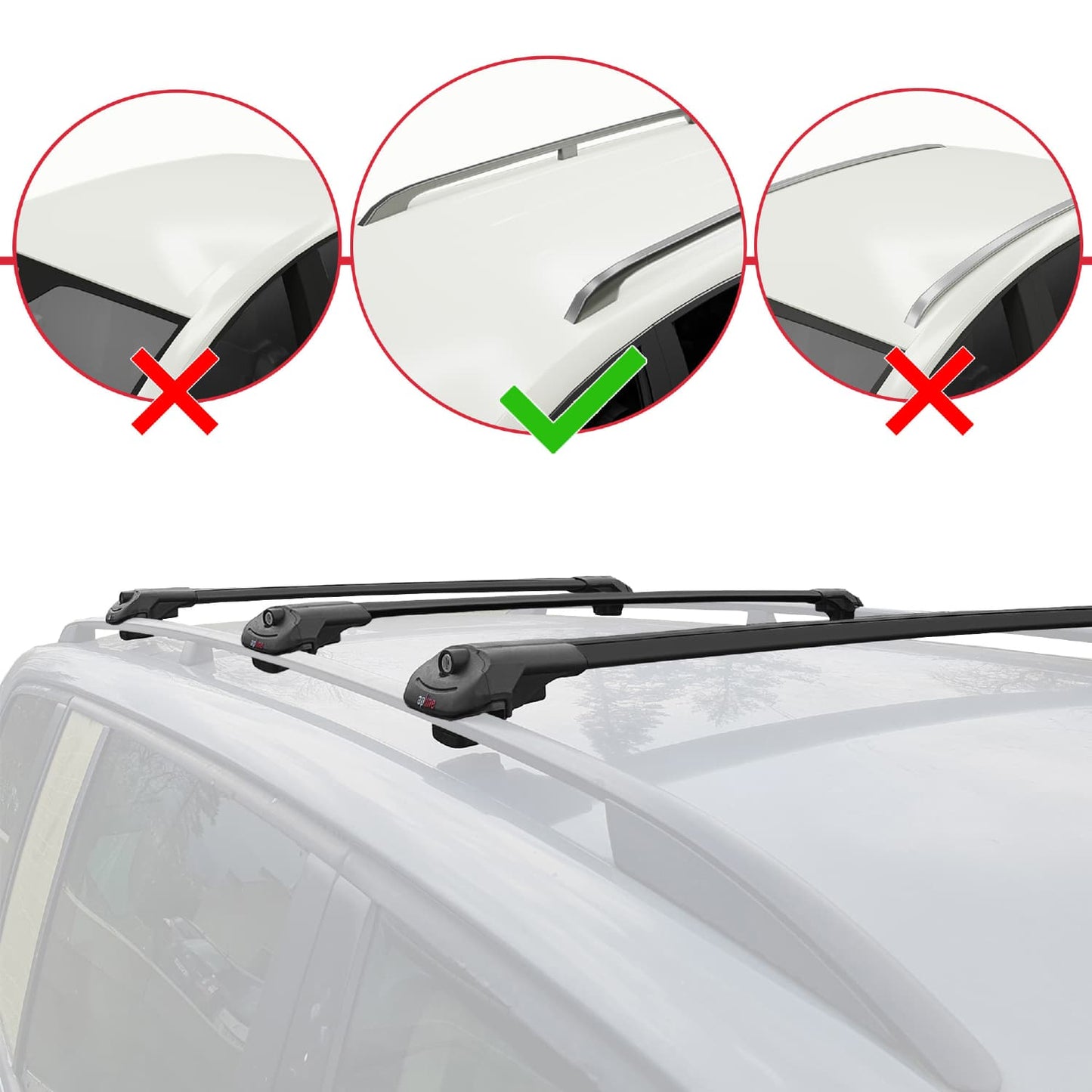 Compatible with Jeep Cherokee 5 (KL) 2014-2023 ACE-1 Car Roof Rack Cross Bar Black Aluminium 3 Bars