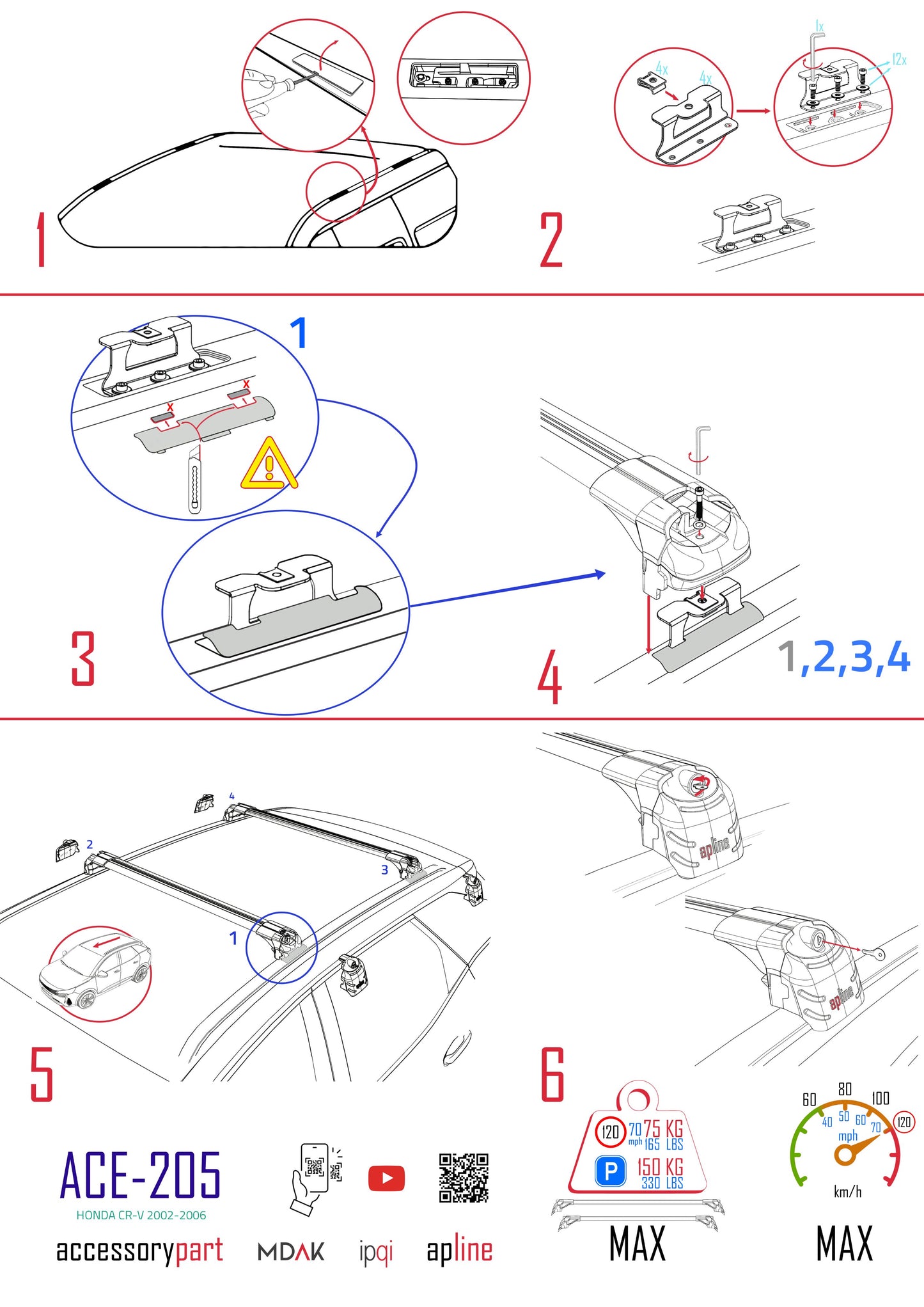 ACE-2 Dakdrager bagagedrager compatibel met Honda CR-V 2 2002-2006 Spoorstaven Zwart Aluminium 2 Staven
