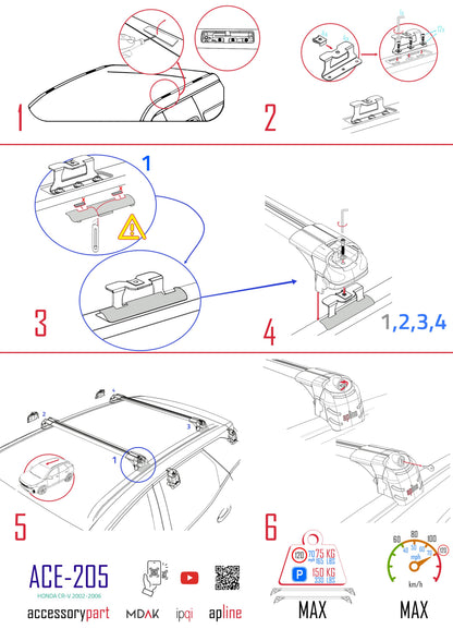ACE-2 Dakdrager bagagedrager compatibel met Honda CR-V 2 2002-2006 Spoorstaven Zwart Aluminium 2 Staven