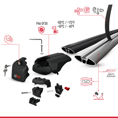 Compatible with Peugeot 2008 II (P24) 2020-2025 ACE-2 Car Roof Rack Cross Bar Black Aluminium 2 Bars