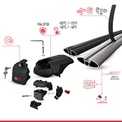 Compatible with Opel Combo E Life 2023-2025 ACE-2 Car Roof Rack Cross Bar Black Aluminium 2 Bars