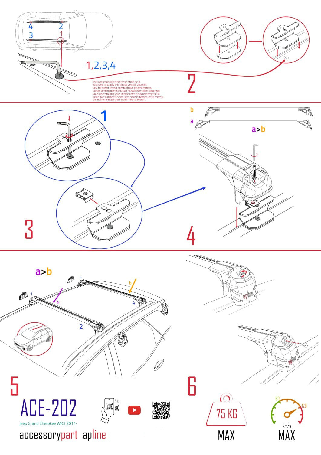 ACE-2 Dakdrager bagagedrager compatibel met Jeep Grand Cherokee 4 (WK2) 2011-2020 Spoorstaven Zwart Aluminium 2 Staven