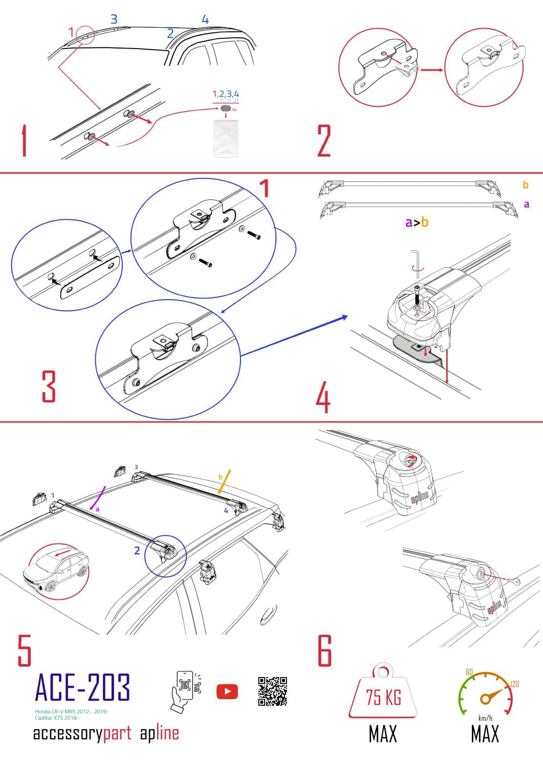 Compatible with Honda CR-V 5 2017-2022 ACE-2 Car Roof Rack Cross Bar Grey Aluminium 2 Bars