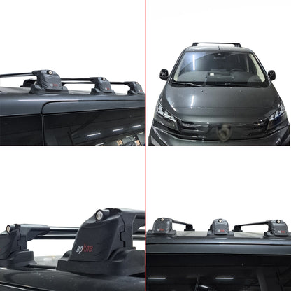 Compatible avec Peugeot Expert Traveller 2017-2025 ACE-3 Barres de Toit Railing Porte-Bagages de Voiture Noir Aluminium 2 Barres