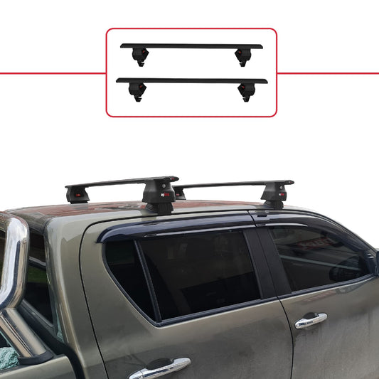 ACE-4 Dakdrager bagagedrager compatibel met Toyota Hilux 8 (AN130) 2015-2025 Spoorstaven Zwart Aluminium 2 Staven