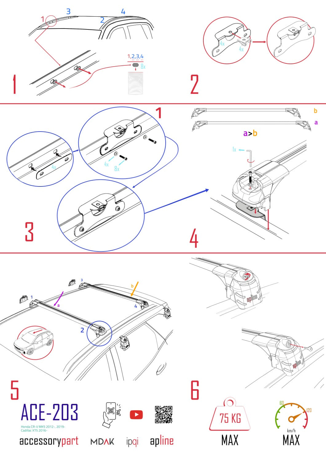 Compatible avec Honda Pilot 2016-2022 ACE-2 Barres de Toit Railing Porte-Bagages de Voiture Gris Aluminium 2 Barres