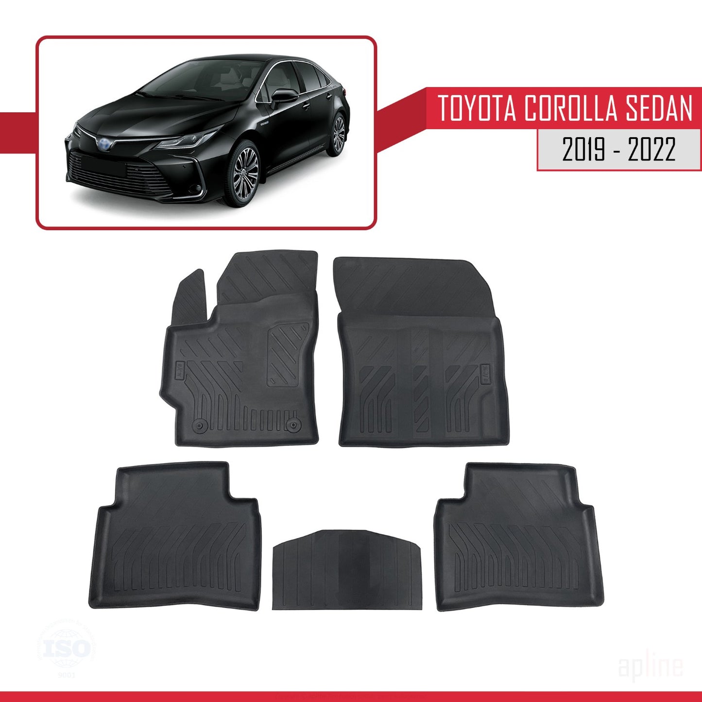Compatible avec Toyota Corolla 12 (E210) Berline 2019-2022 4D Tapis de Voiture Noir
