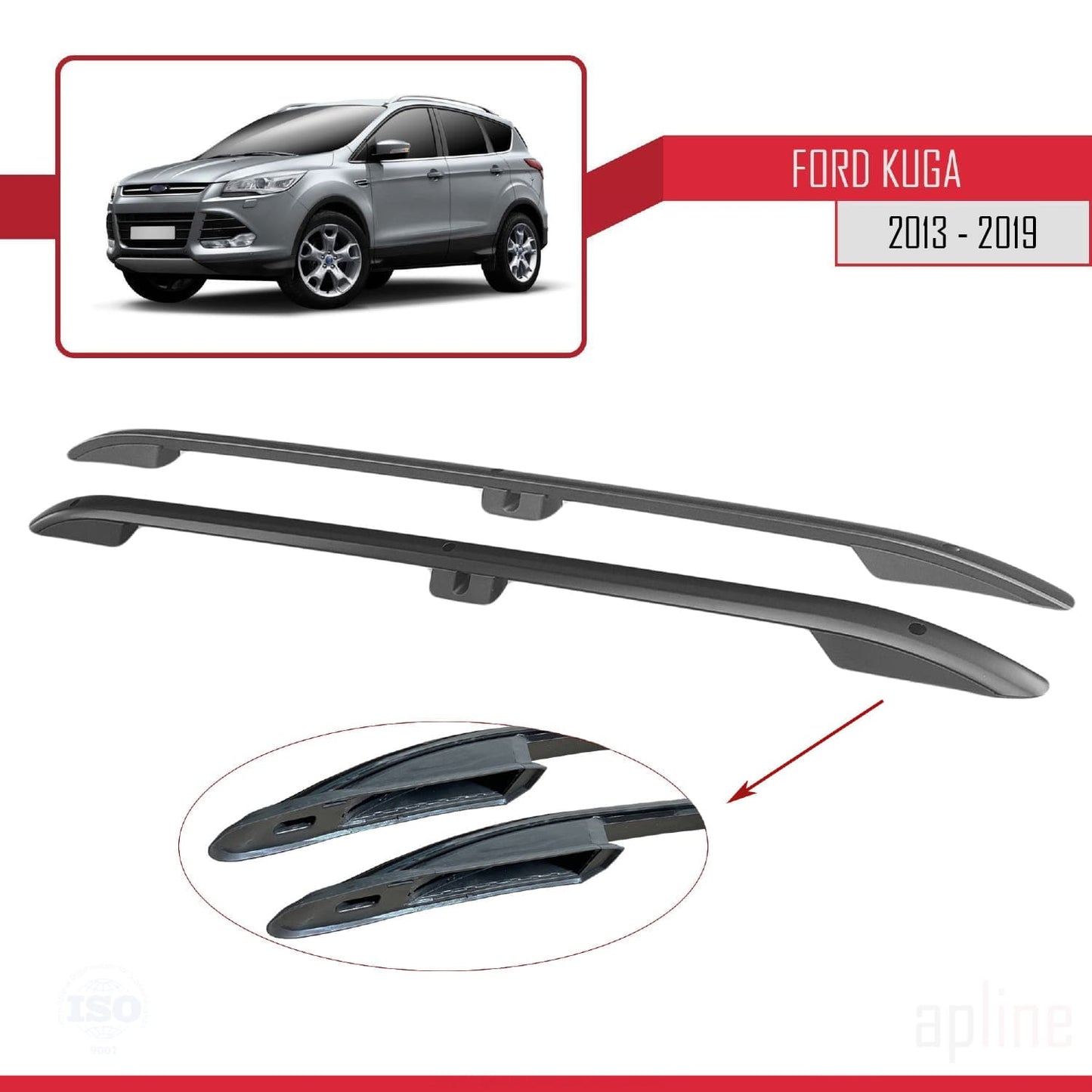 Compatible avec Ford Kuga 2 (C520) 2013-2019 (Empattement Court L1/H1) Rails de Toit Porte-bagages sur le Toit Noir