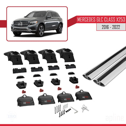 ACE-2 Dakdrager bagagedrager compatibel met Mercedes GLC Klasse (X253) 2016-2022 Spoorstaven Grijs Aluminium 2 Staven