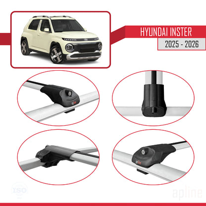 Compatible avec Hyundai Inster 2025-2026 ACE-1 Barres de Toit Railing Porte-Bagages de Voiture Gris Aluminium 2 Barres