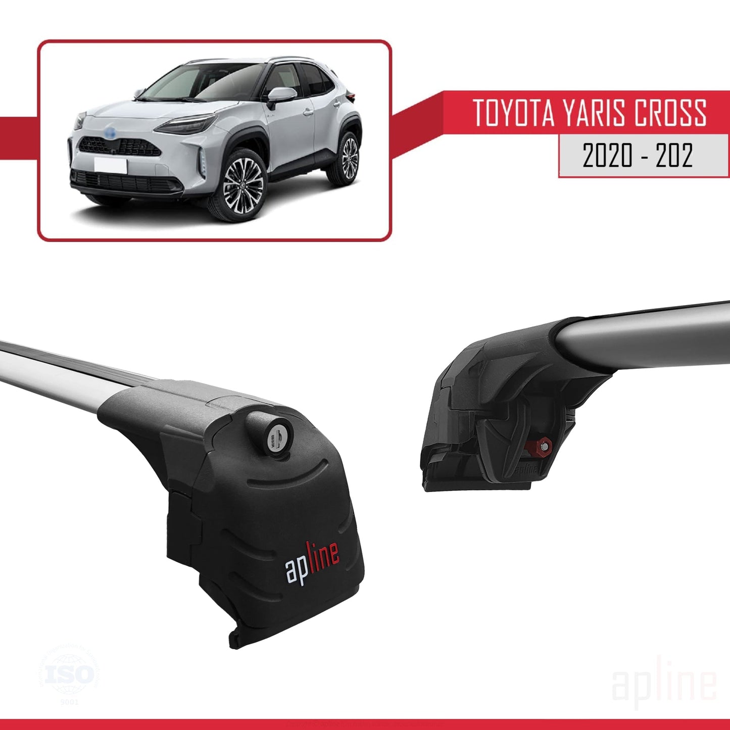 ACE-2 Dakdrager bagagedrager compatibel met Toyota Yaris Cross 2020-2025 Spoorstaven Grijs Aluminium 2 Staven