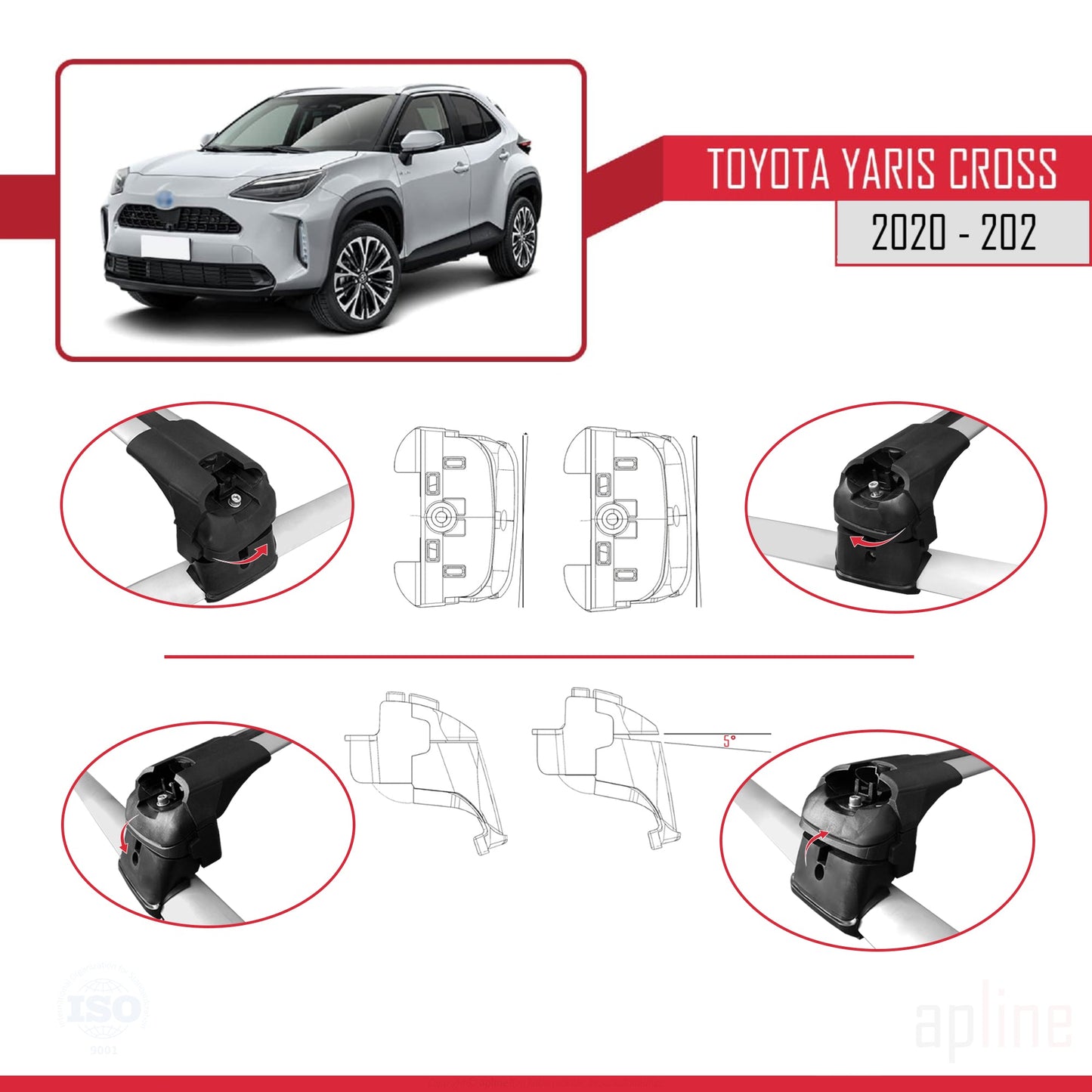 ACE-2 Dakdrager bagagedrager compatibel met Toyota Yaris Cross 2020-2025 Spoorstaven Grijs Aluminium 2 Staven