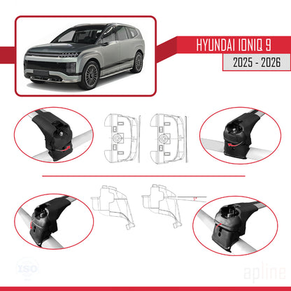 Compatible avec Hyundai Ioniq 9 2025-2026 ACE-2 Barres de Toit Railing Porte-Bagages de Voiture Gris Aluminium 2 Barres