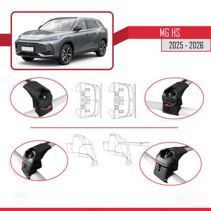 Compatible avec MG HS 2025-2026 ACE-2 Barres de Toit Railing Porte-Bagages de Voiture Gris Aluminium 2 Barres