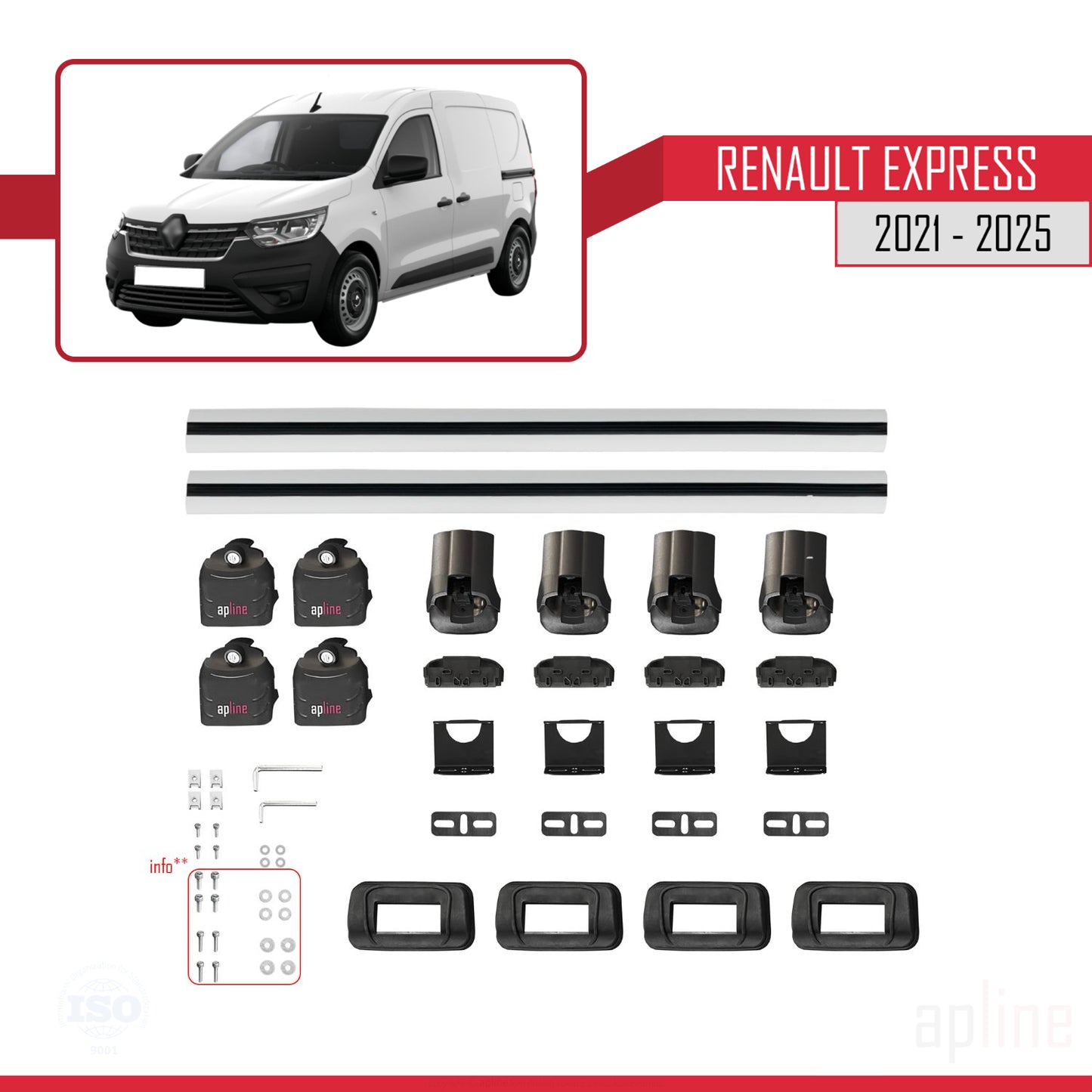 Compatible avec Renault Express 2021-2025 ACE-3 Barres de Toit Railing Porte-Bagages de Voiture Gris Aluminium 2 Barres