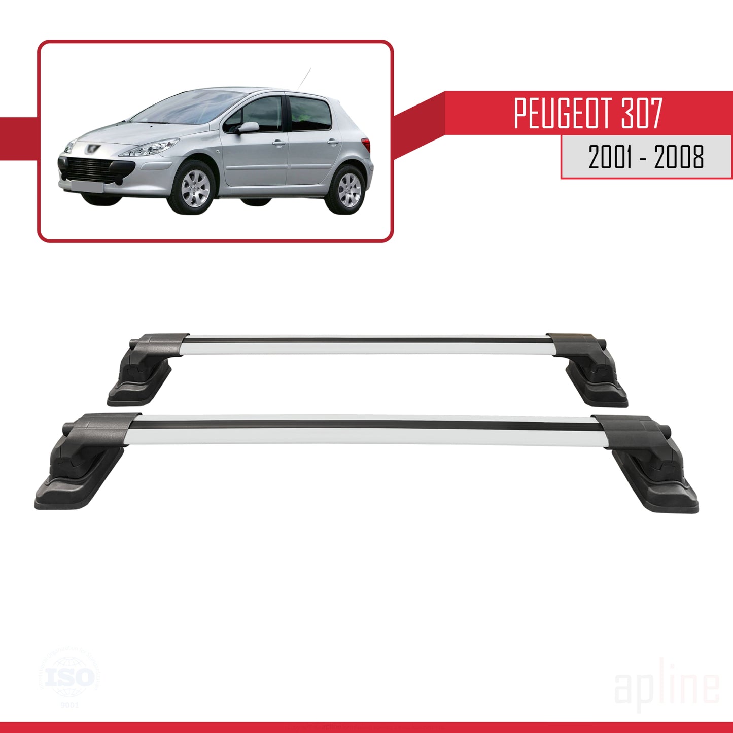 Compatible avec Peugeot 307 2001-2008 ACE-3 Barres de Toit Railing Porte-Bagages de Voiture Gris Aluminium 2 Barres