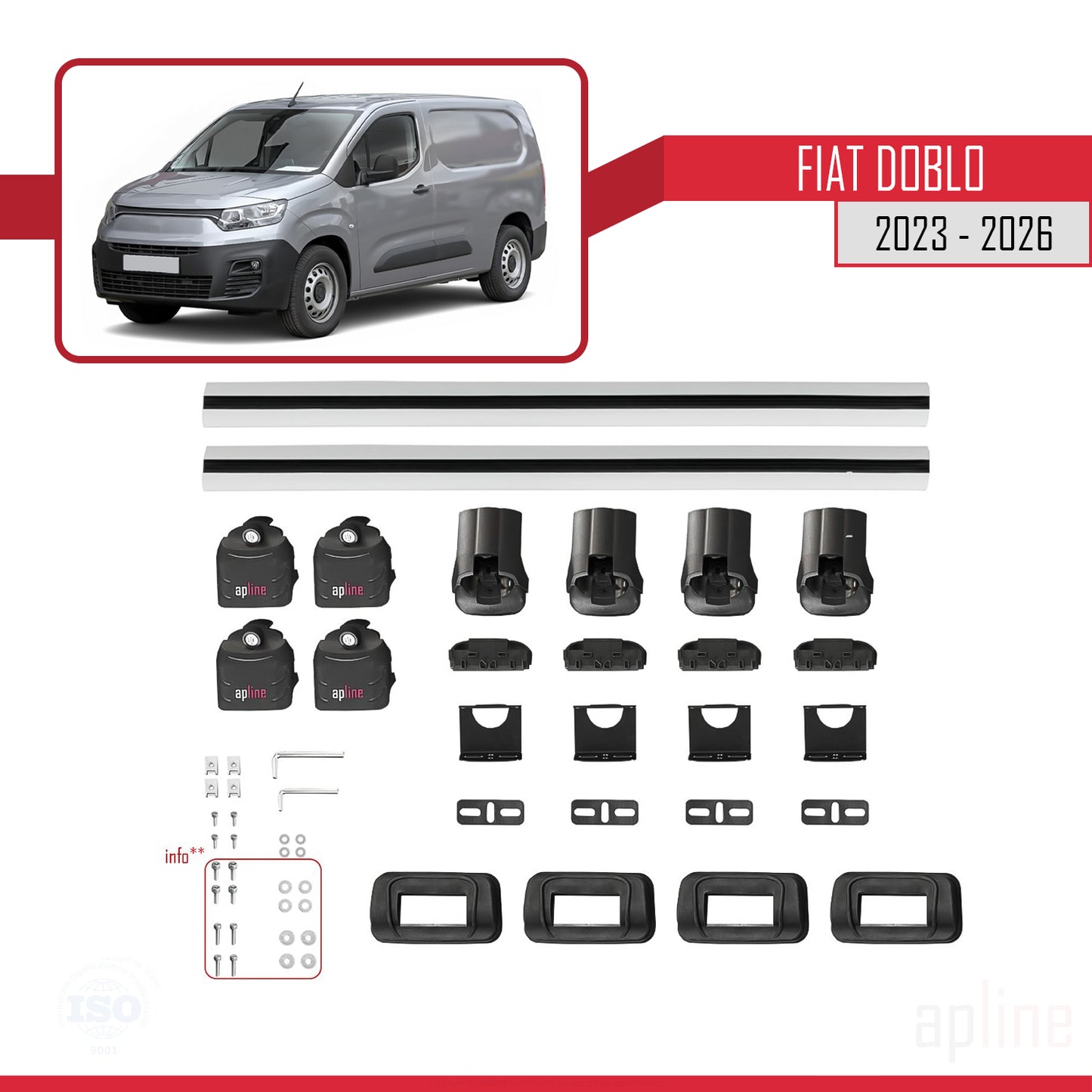 Compatible avec Fiat Doblo 2023-2026 ACE-3 Barres de Toit Railing Porte-Bagages de Voiture Gris Aluminium 2 Barres