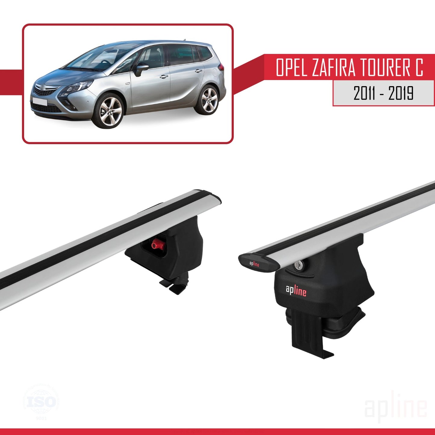 Compatible avec Opel Zafira Tourer C 2011-2019 ACE-4 Barres de Toit Railing Porte-Bagages de Voiture Gris Aluminium 2 Barres